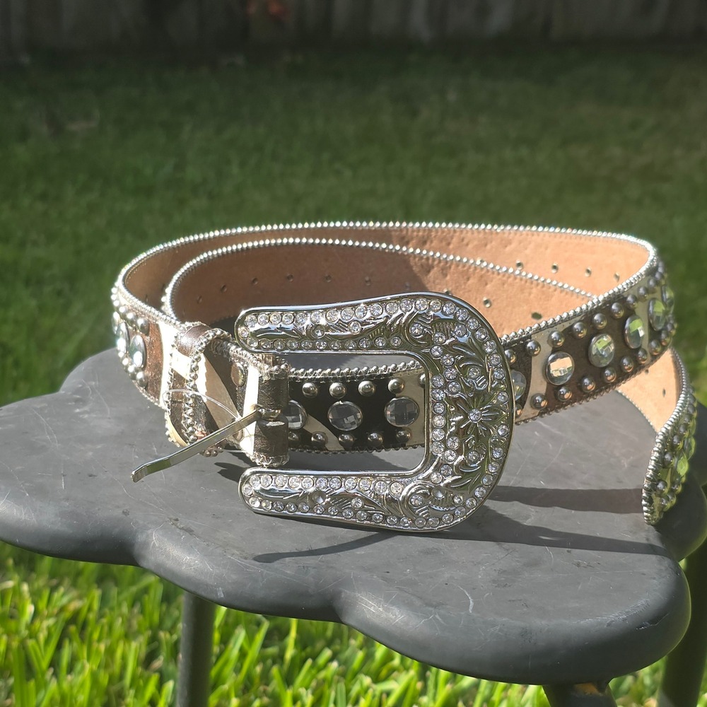 Blazin Roxx Cow Print Rhinestone Crystal Western Belt Brown White XL N3511662